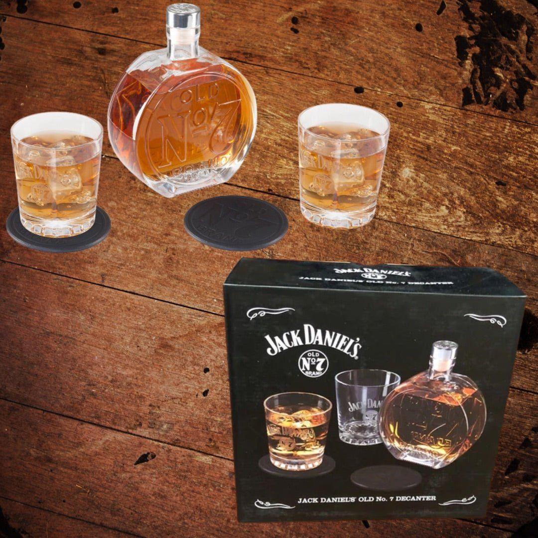 Jack Daniel’s Decanter Set with 2 Rocks Glasses and Leather Coasters - The Whiskey Cave