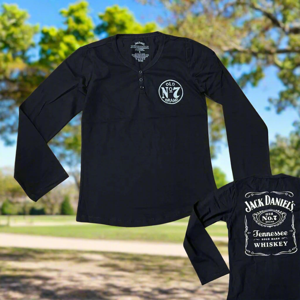 Jack Daniel’s Ladies Black Henley Shirt - The Whiskey Cave