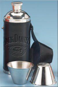 Jack Daniel’s Leather Covered Stainless Steel Travel Bottle with Shots - The Whiskey Cave