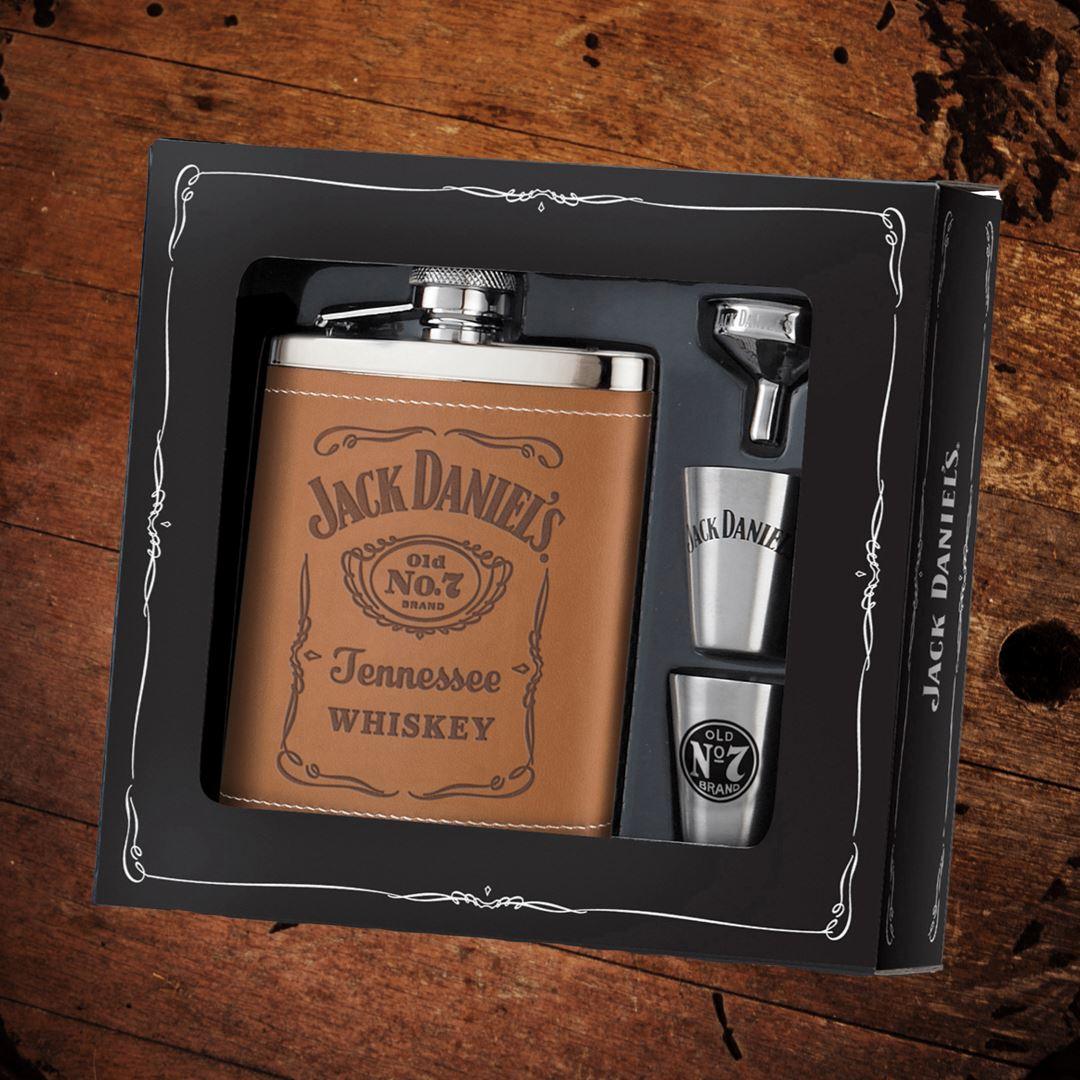 Jack Daniel’s Leather Stainless Flask with Shots - The Whiskey Cave