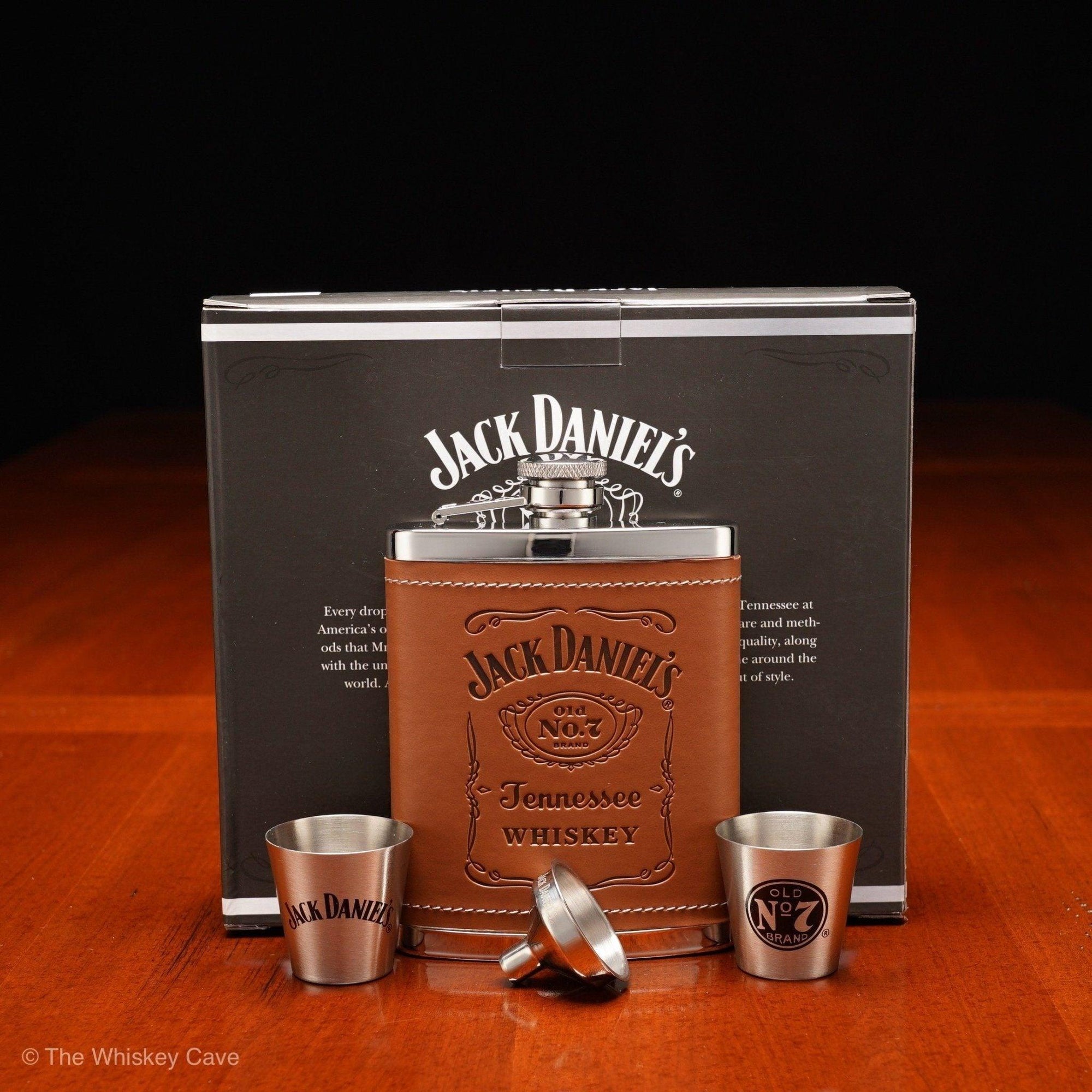 Jack Daniel’s Leather Stainless Flask with Shots - The Whiskey Cave