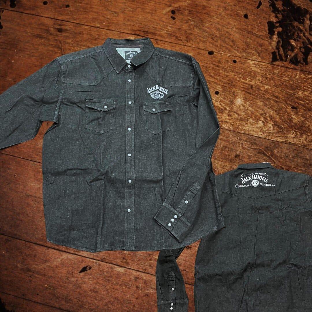 Jack Daniel’s NEW Long Sleeve Black Stretch Denim Shirt - The Whiskey Cave