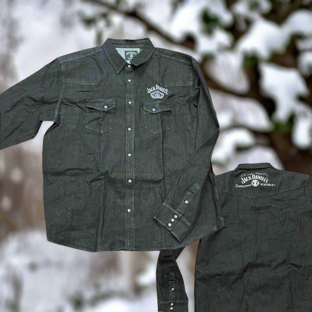 Jack Daniel’s NEW Long Sleeve Black Stretch Denim Shirt