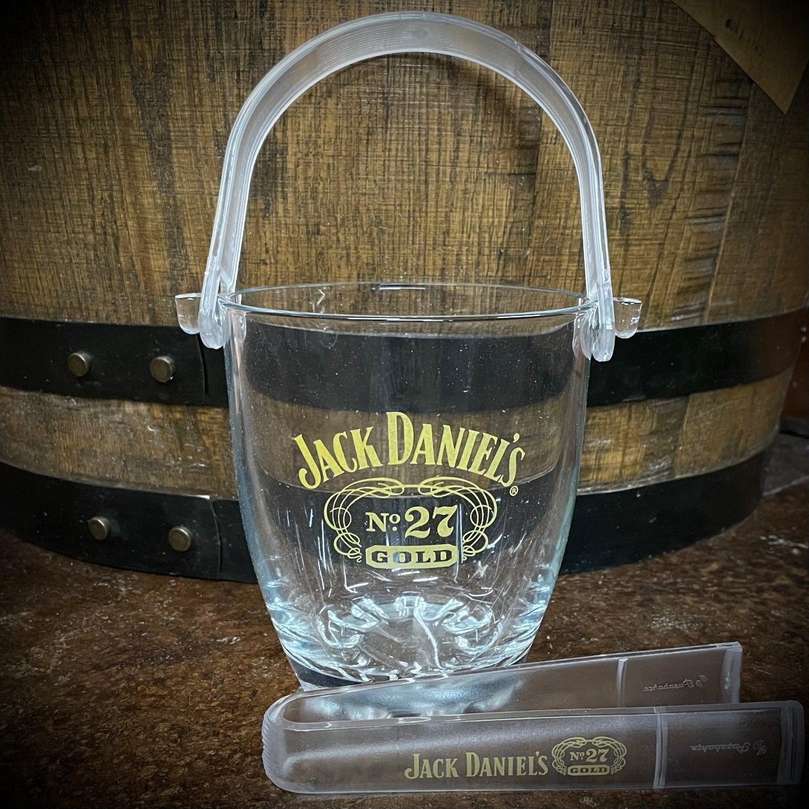 Jack Daniel’s No 27 Gold Glass Ice Bucket with Tongs - The Whiskey Cave