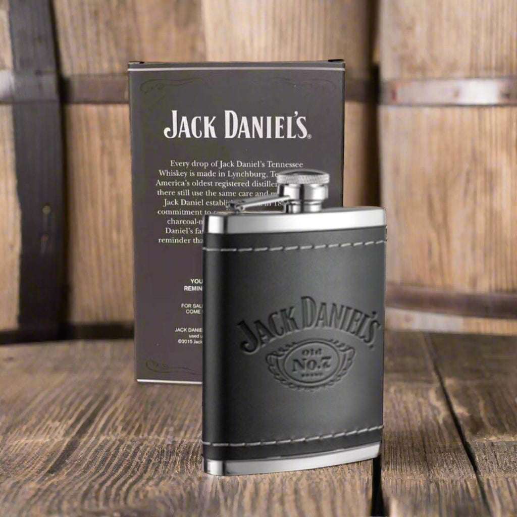 Jack Daniel’s Oiled Leather Stainless Steel 6 ounce Flask - The Whiskey Cave