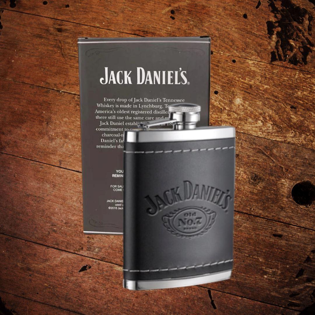 Jack Daniel’s Oiled Leather Stainless Steel 6 ounce Flask - The Whiskey Cave