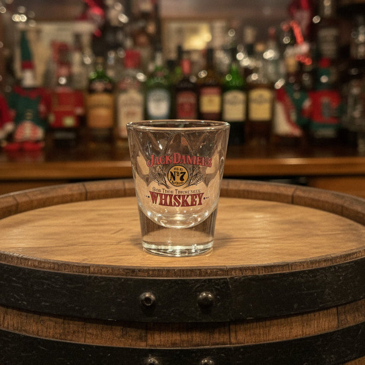 Jack Daniels Red and Gold Corn Stalk Logo Shot Glass - The Whiskey Cave