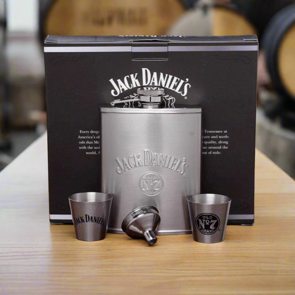 Jack Daniel’s Satin Finish Flask with Shots - The Whiskey Cave