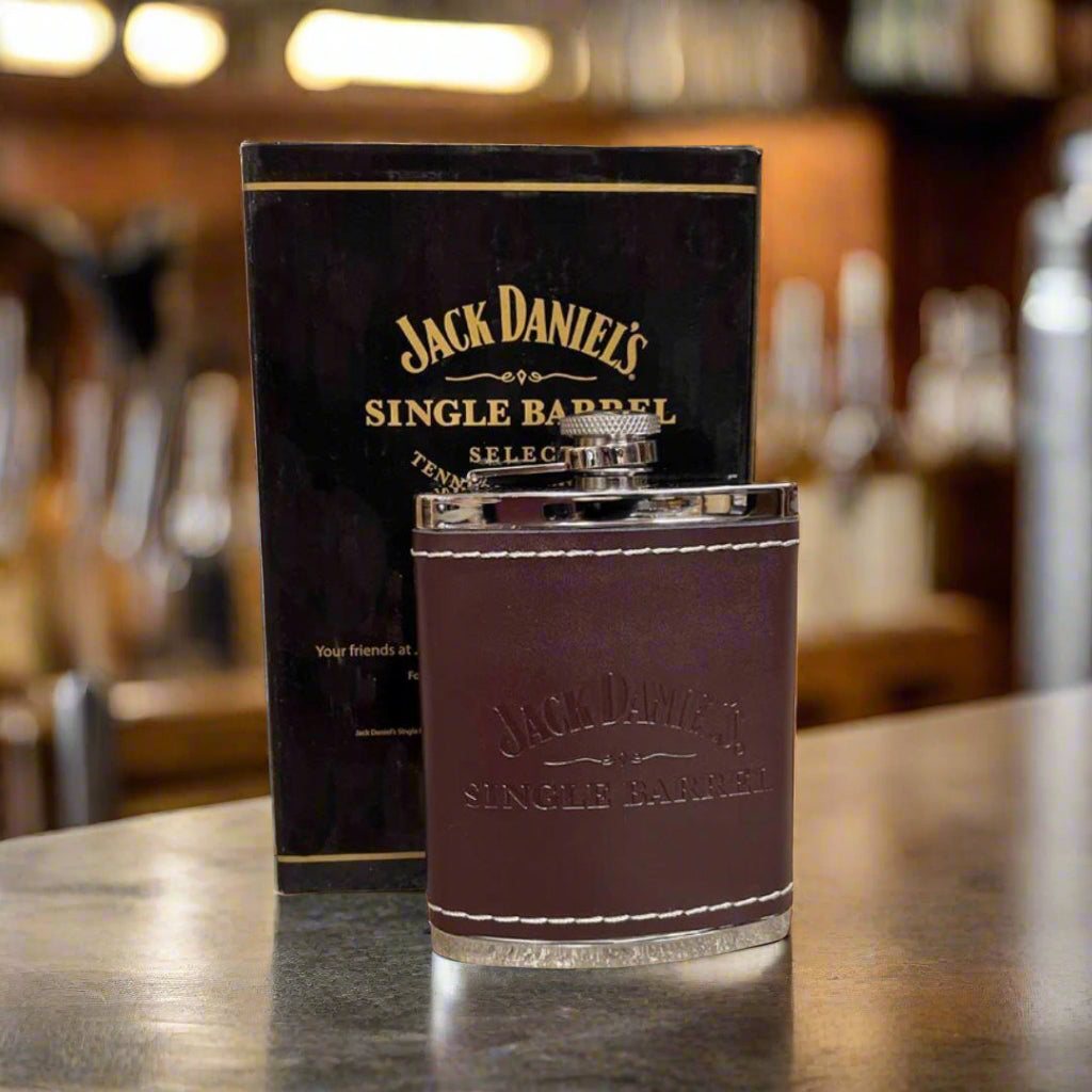 Jack Daniel’s Single Barrel Leather Stainless Steel 6 ounce Flask - The Whiskey Cave