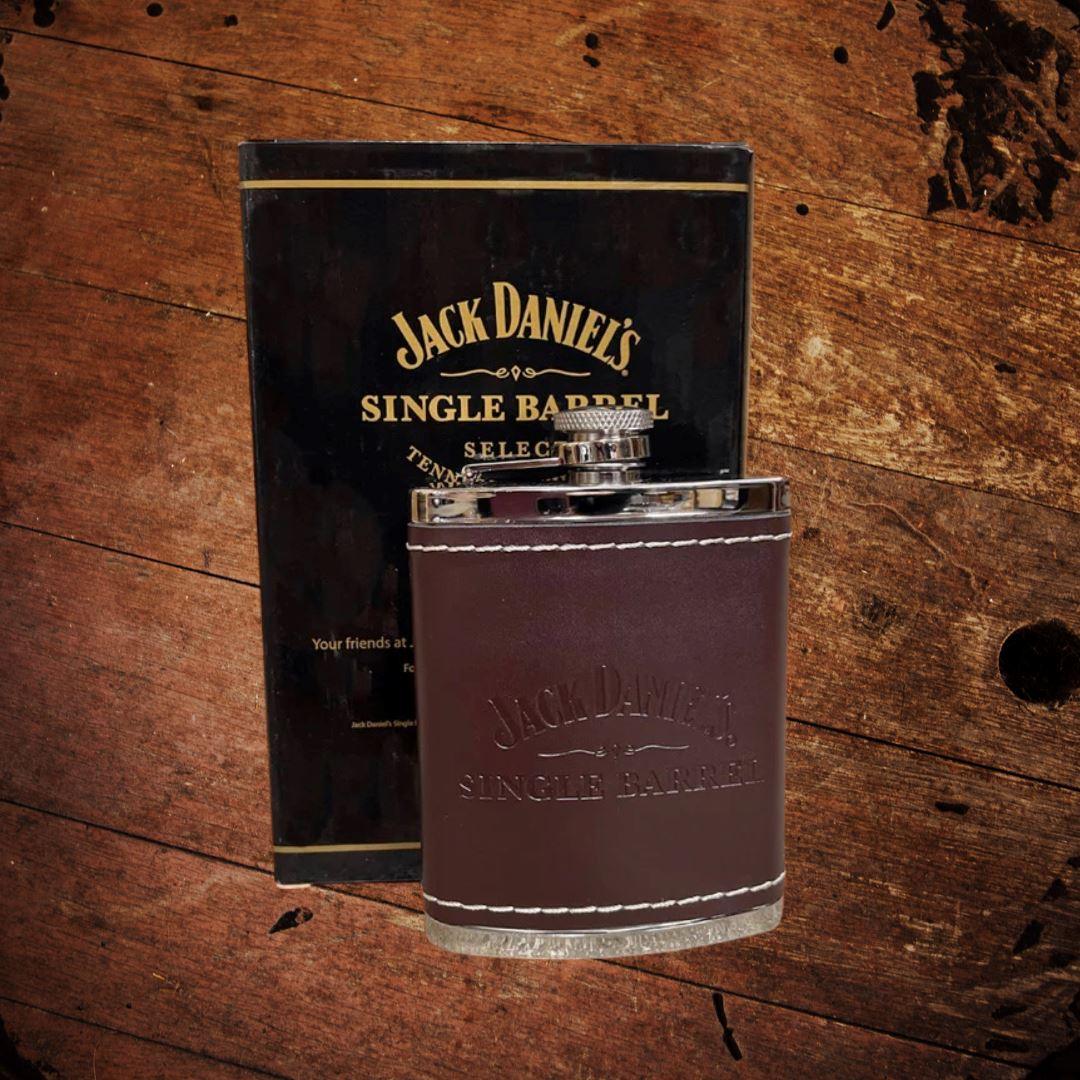 Jack Daniel’s Single Barrel Leather Stainless Steel 6 ounce Flask - The Whiskey Cave