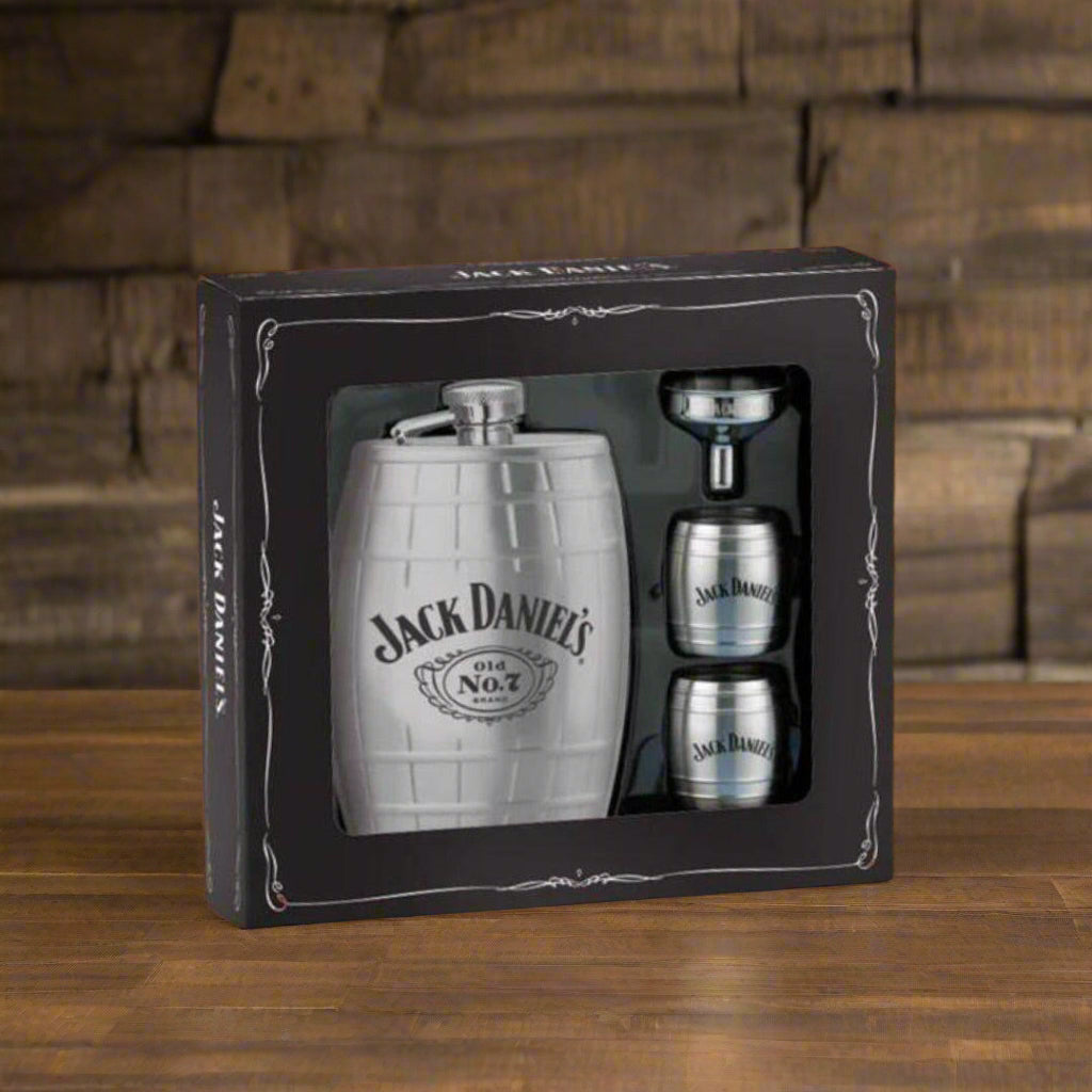 Jack Daniel’s Stainless Barrel Flask with Shots - The Whiskey Cave