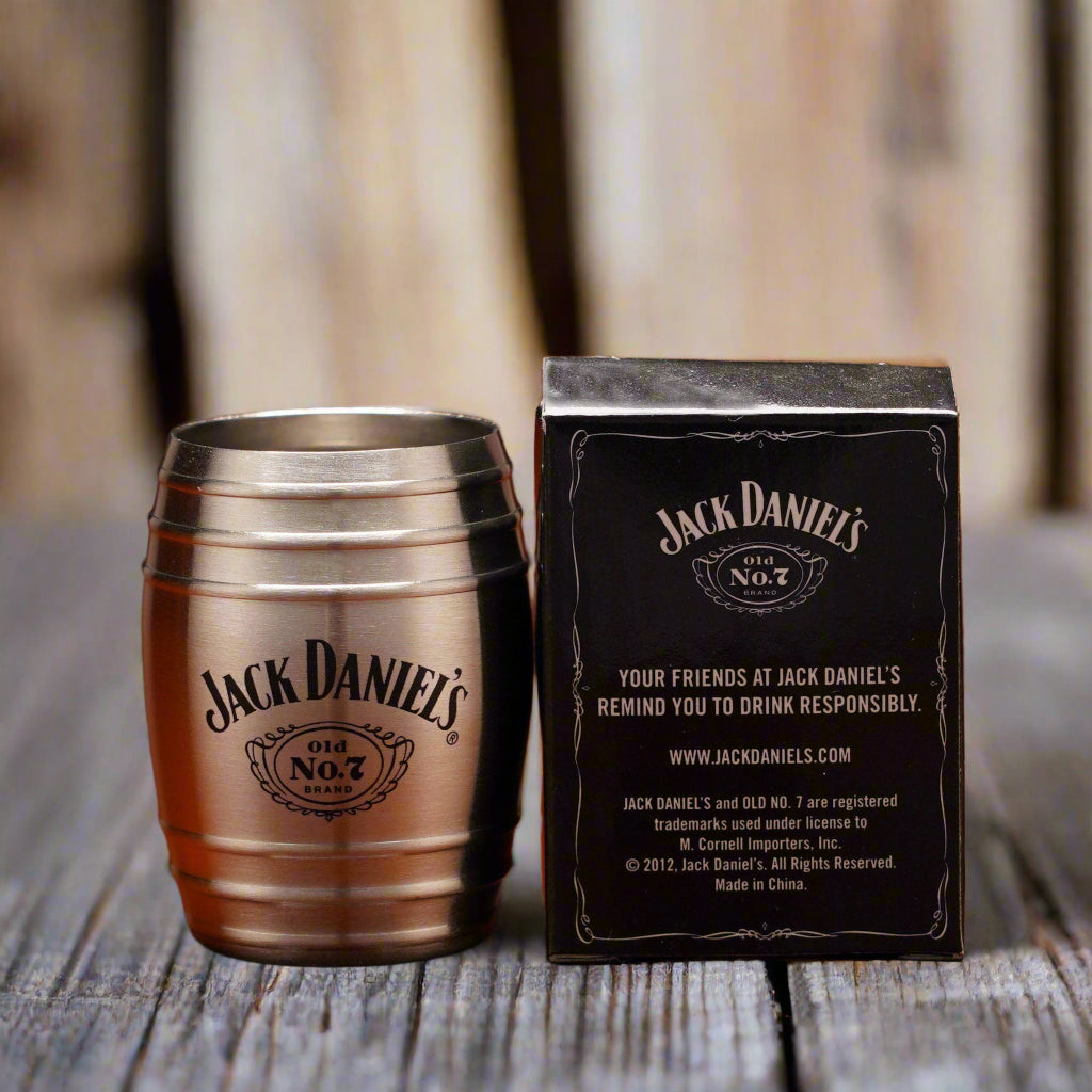 Jack Daniel’s Stainless Barrel Shot Glass Swing Logo - The Whiskey Cave