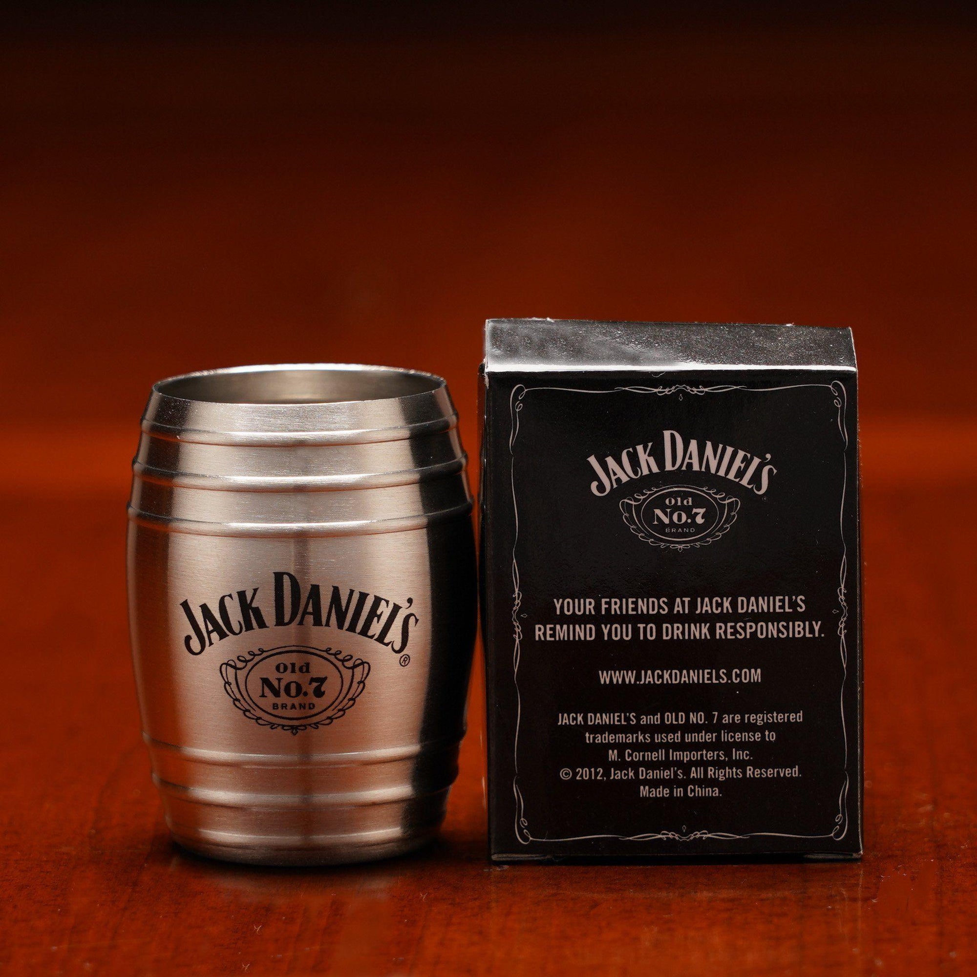 Jack Daniel’s Stainless Barrel Shot Glass Swing Logo - The Whiskey Cave