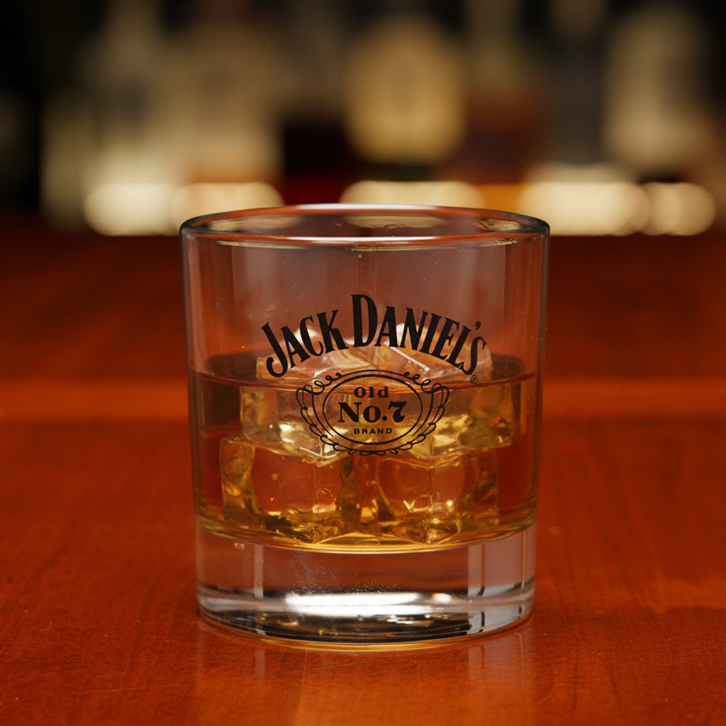 Jack Daniel's Swing Logo Embossed Bottom Round Glass - The Whiskey Cave