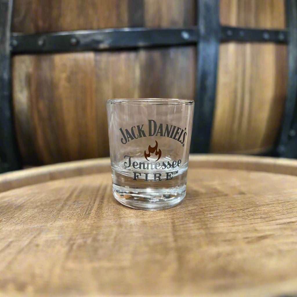 Jack Daniel’s Tennessee Fire Flame Shot Glass Black Lettering - The Whiskey Cave
