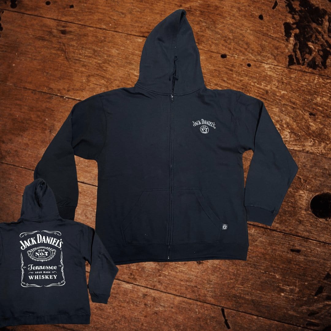 NEW Jack Daniel’s Black Classic Label Zip Up Hoodie - The Whiskey Cave