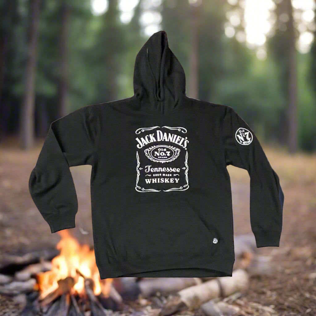 Jack Daniel's Black Hoodie with Stitched Logo on Sleeve - The