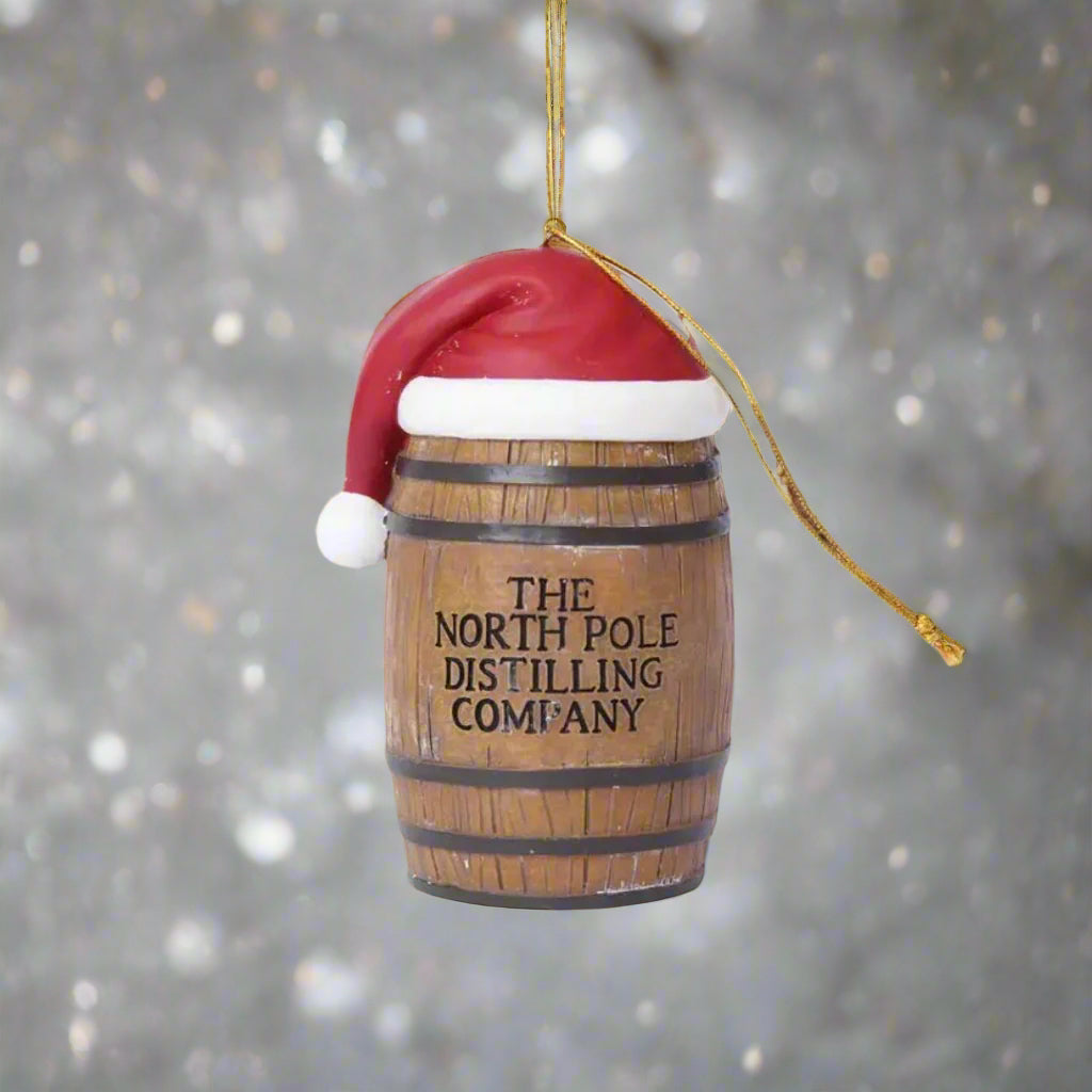 North Pole Distilling Company Resin Barrel Ornament - The Whiskey Cave