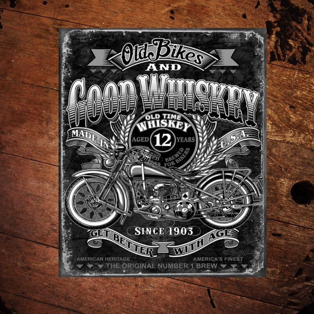 Old Bikes and Good Whiskey Metal Sign - The Whiskey Cave