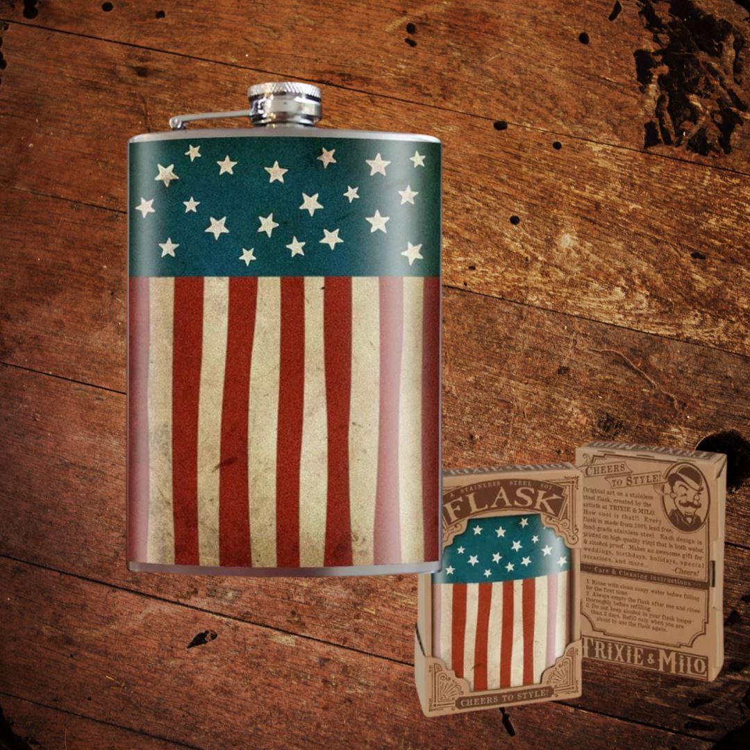 Old Glory Flag Stainless Steel Flask by Trixie and Milo - The Whiskey Cave