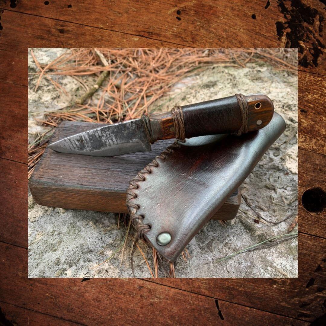Primitive Skinner Hand Forged Knife with TN Whiskey Barrel Stave Handle - The Whiskey Cave