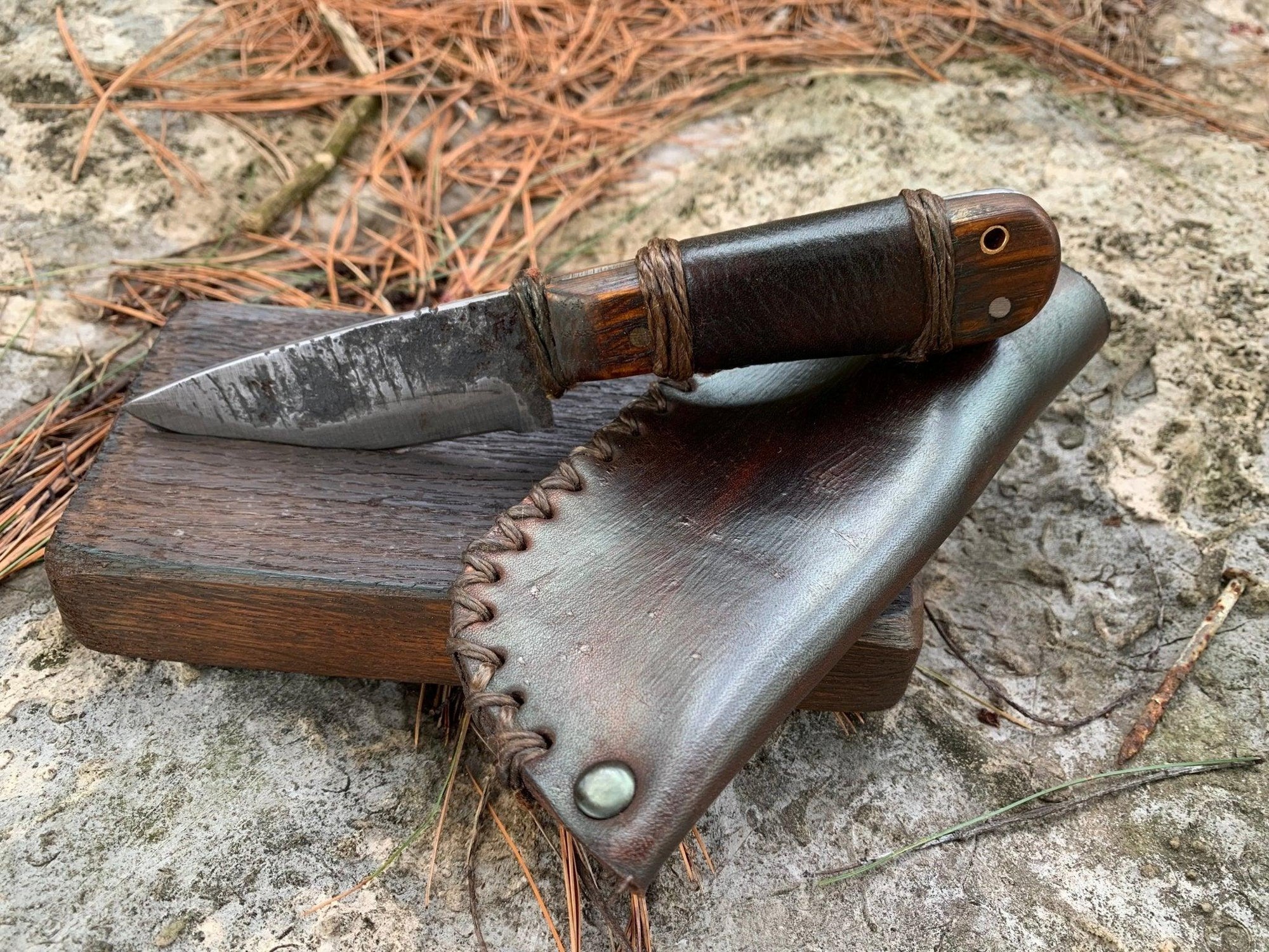 Primitive Skinner Hand Forged Knife with TN Whiskey Barrel Stave Handle - The Whiskey Cave