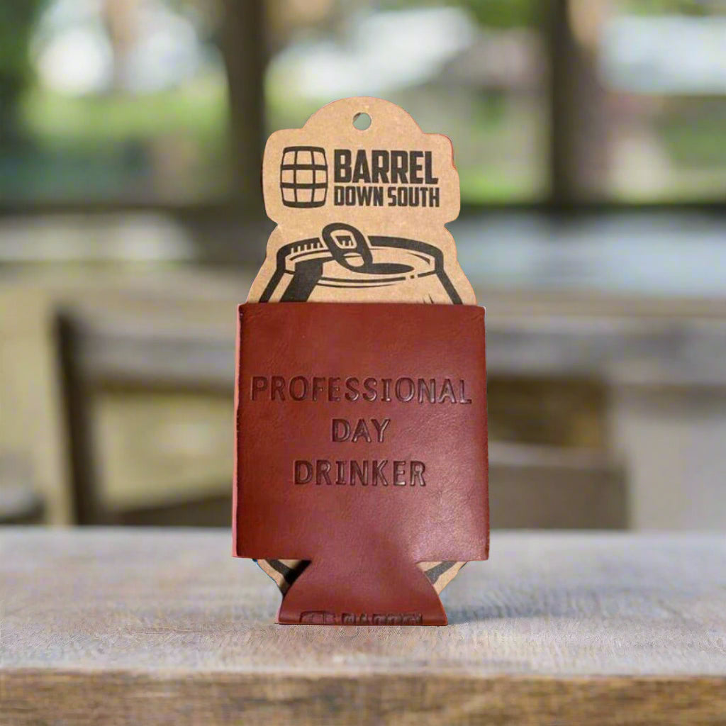 Professional Day Drinker Faux Leather Neoprene Koozie - The Whiskey Cave