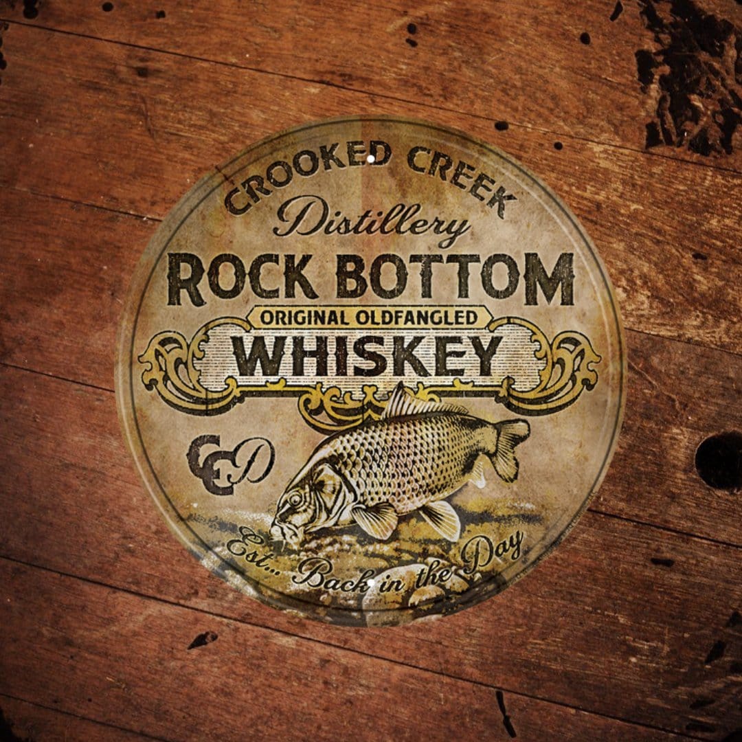 Round Rock Bottom Whiskey Metal Sign Made in the USA - The Whiskey Cave