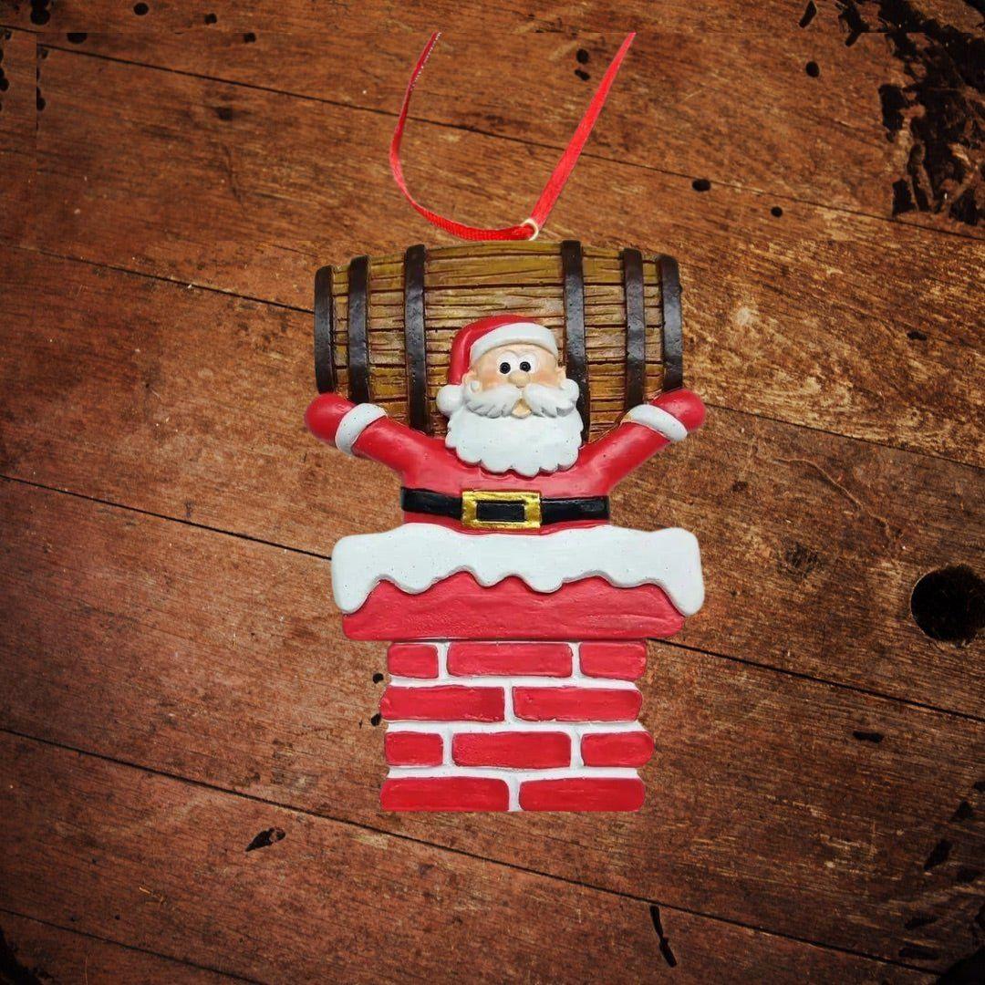 Santa Down The Chimney Barrel Ornament - The Whiskey Cave