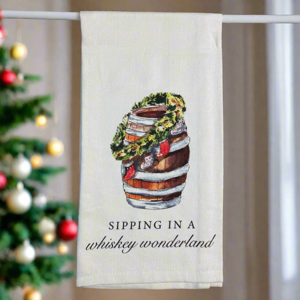 Sipping in a Whiskey Wonderland 100% Cotton Bar Towel - The Whiskey Cave