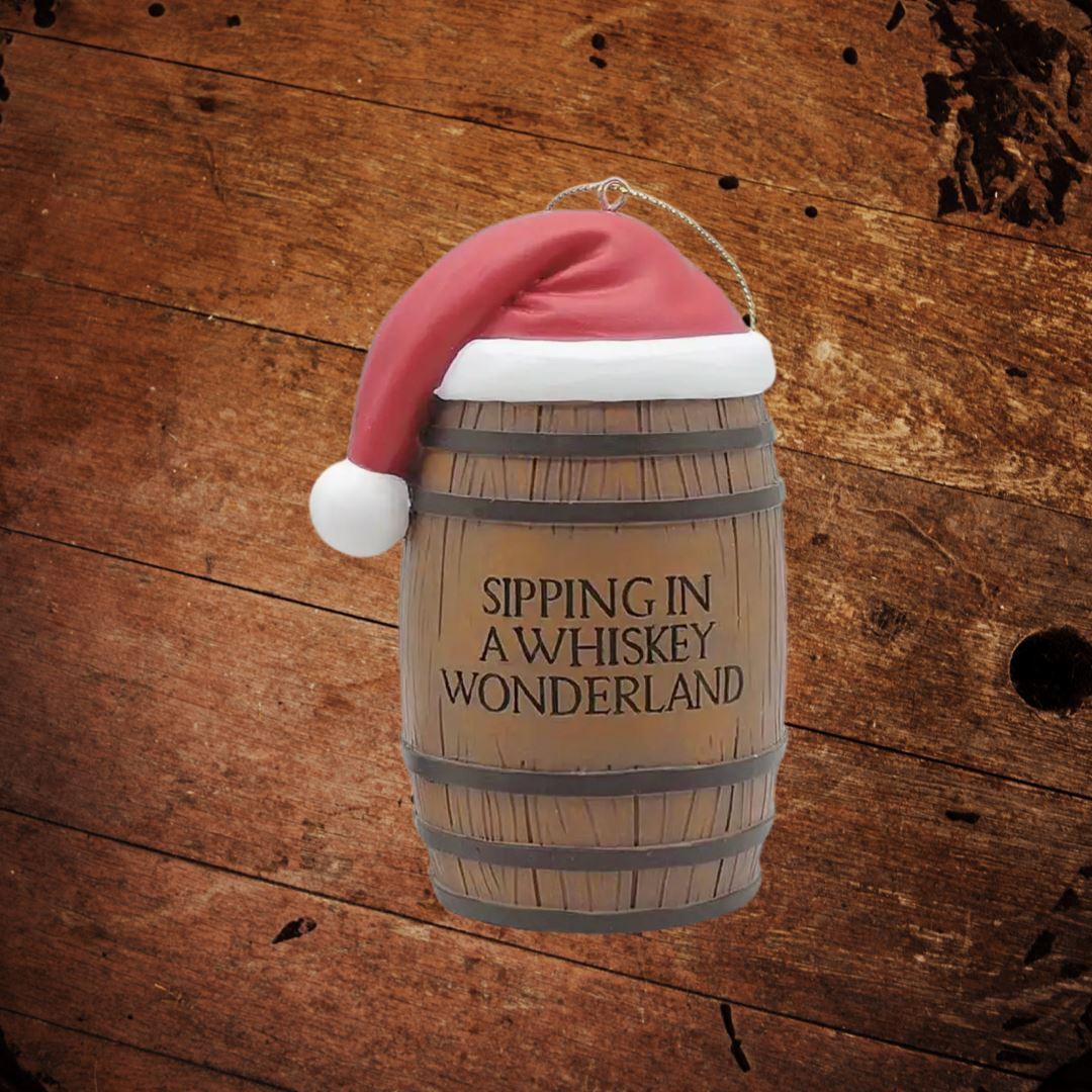 Sipping in a Whiskey Wonderland Resin Barrel Ornament - The Whiskey Cave