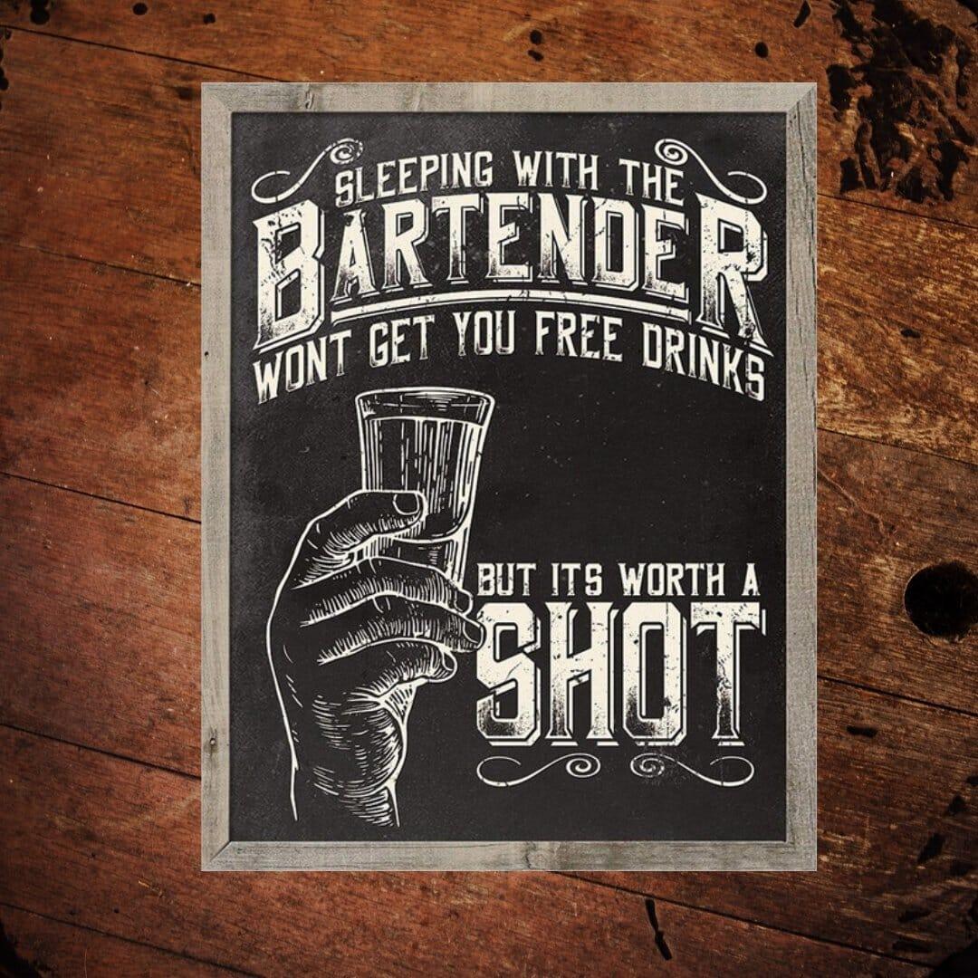 Sleeping with the Bartender Metal Sign - The Whiskey Cave