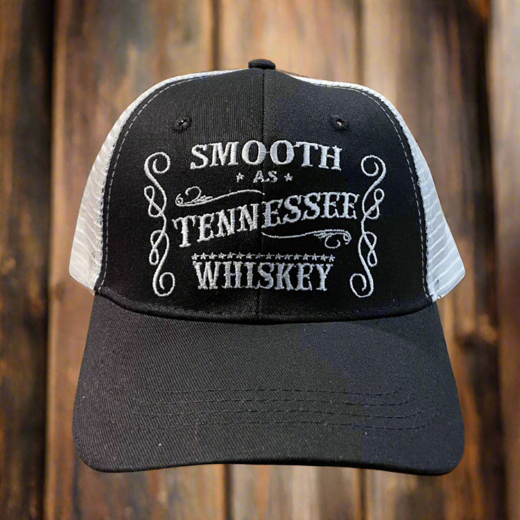 Smooth as Tennessee Whiskey Black Hat White Mesh Back - The Whiskey Cave