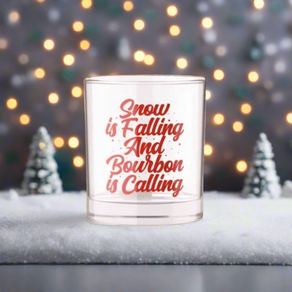 Snow is Falling and Bourbon is Calling Christmas Rocks Glass - The Whiskey Cave