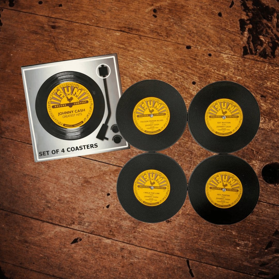 Sun Records Johnny Cash Set of Four Vinyl Coasters - The Whiskey Cave