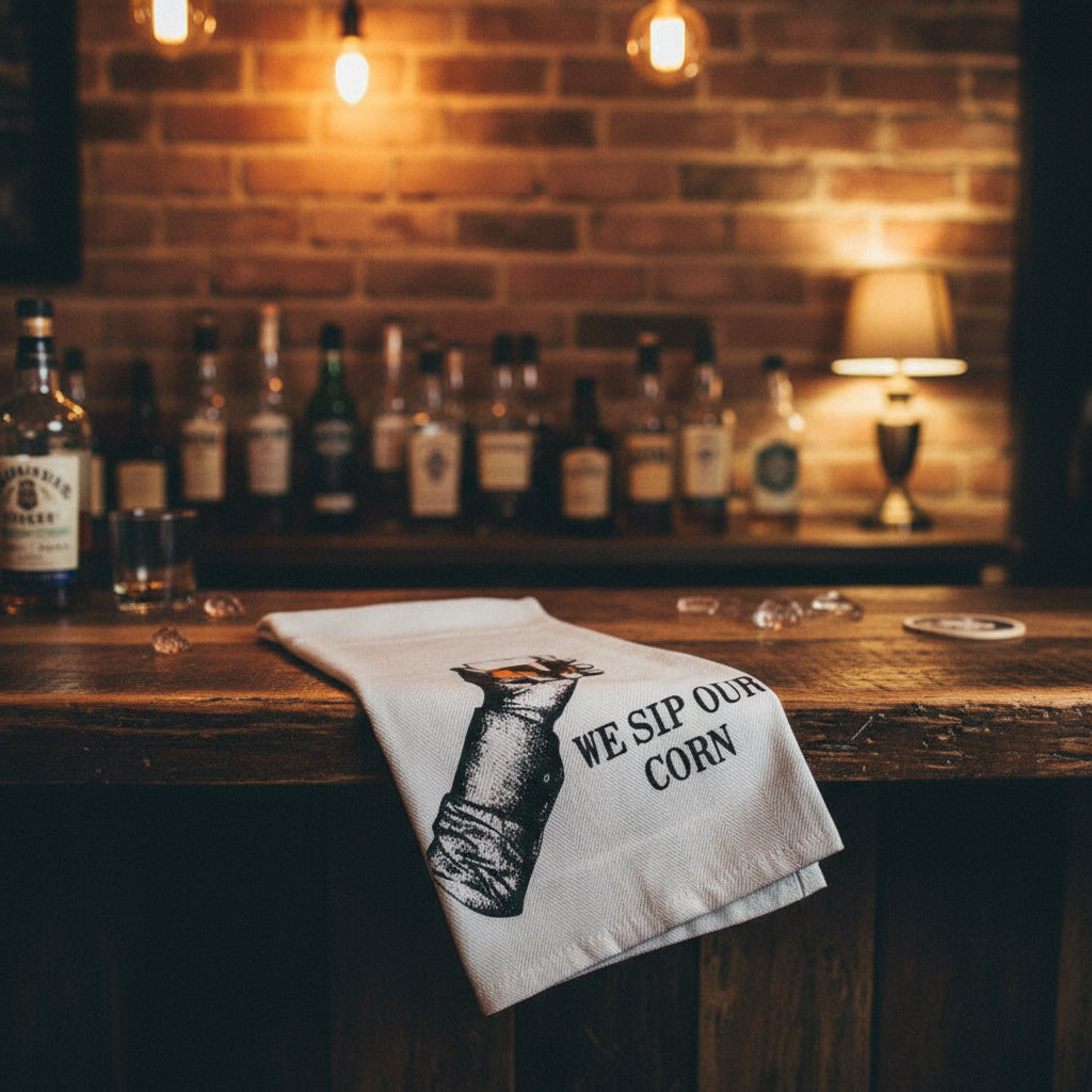 We Sip Our Corn 100% Cotton Bar Towel - The Whiskey Cave