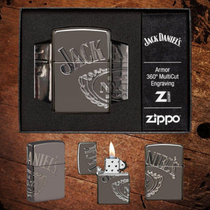 Zippo Jack Daniel’s Armor High Polish Black Ice Lighter - The Whiskey Cave